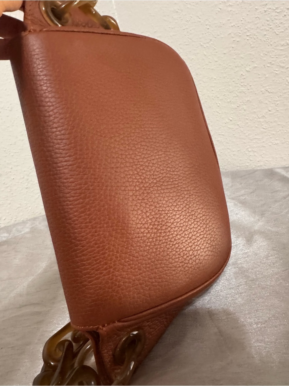Simon Miller Chestnut Pebbled Leather Shoulder Bag with Tortoiseshell Chain - Picture 6 of 16